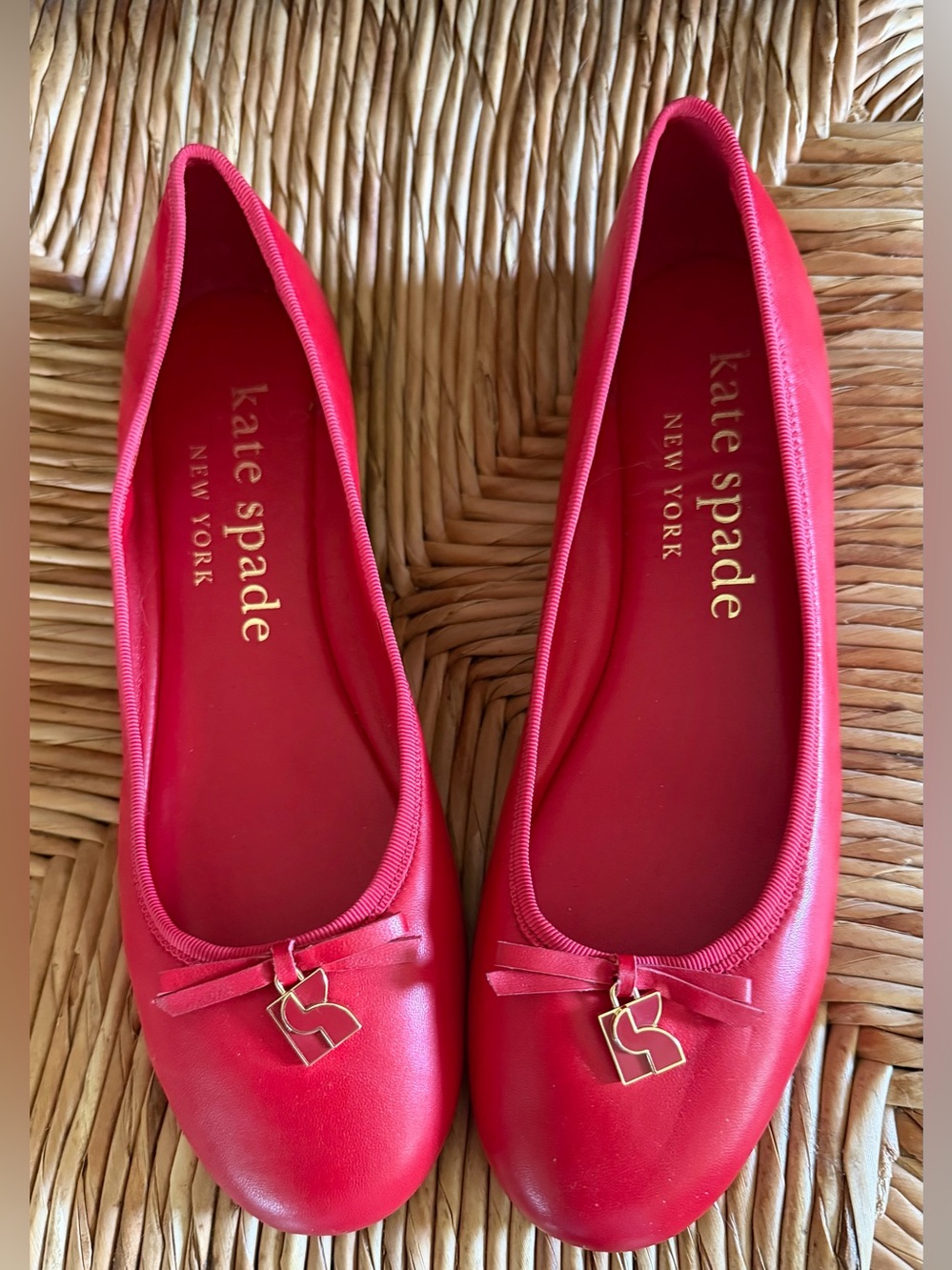 kate spade “Dakota Charm” Red Leather Ballet Flats